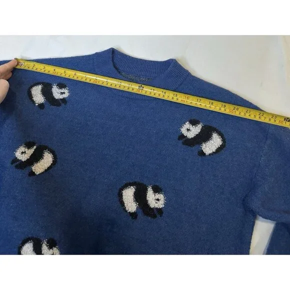 Cider Women’s Round Neckline Panda Knitted Sweater Blue M - Picture 7 of 9
